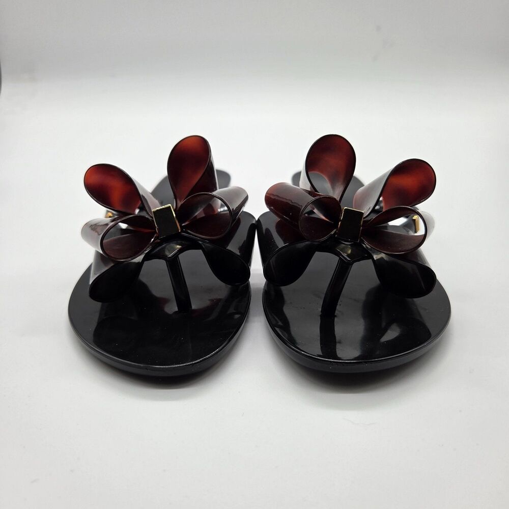 MELISSA Harmonic Bow IX Sandal Tortoise Black Thong Size 8 - Picture 3 of 6
